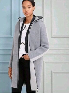 J.Crew Stadium-Cloth Wool Leather Trim Hooded Colorblock Cocoon Coat – Size 2